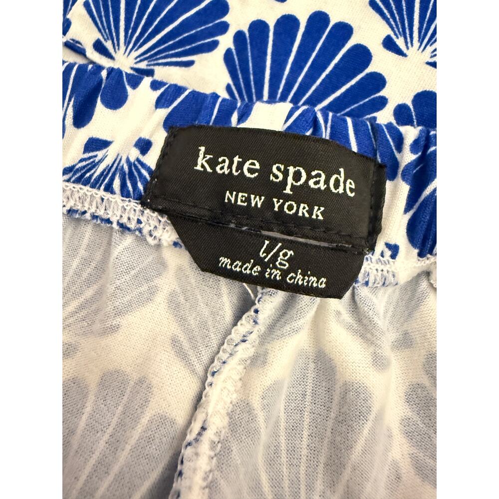 Kate Spade New York Seashell Print Pajama Set Large Blue White Button Up Pants - Picture 8 of 10